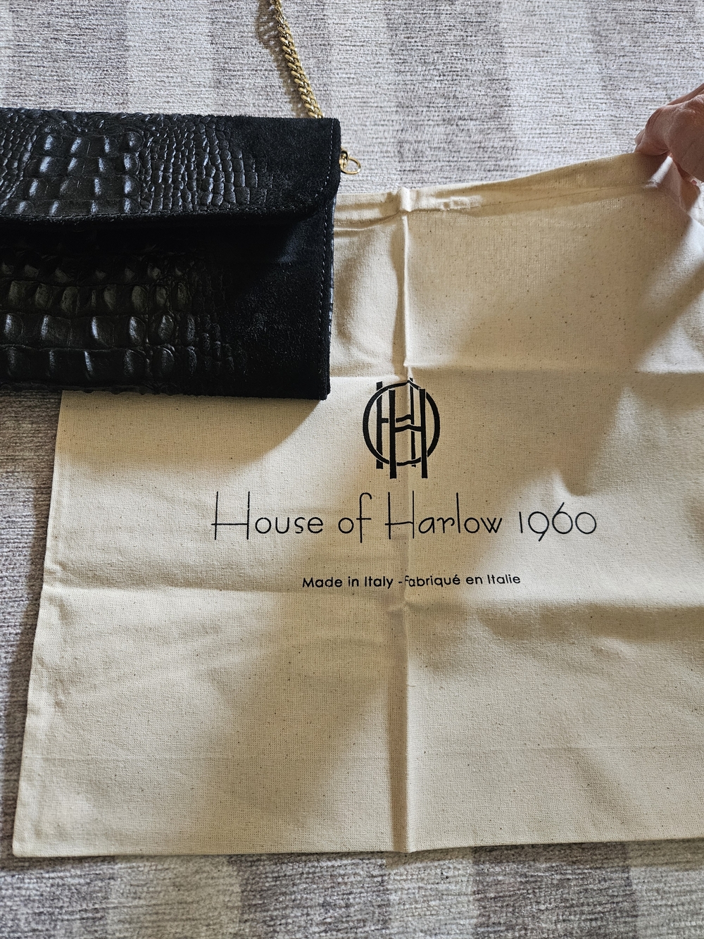 NEW House of Harlow 1960 Black 100% Real Italian Leather Croc Chain Clutch Purse - Picture 7 of 9